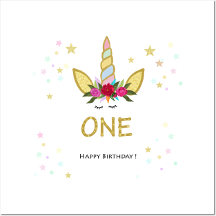 First birthday. One. Unicorn Birthday invitation. Party invitation greeting card Posters and Art